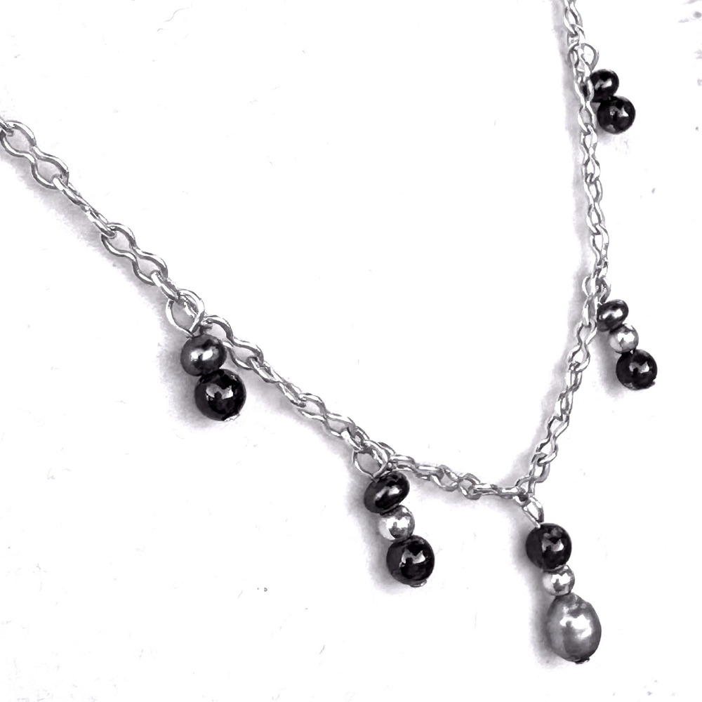 Sterling Silver Garnet Grey Pearl‎ Station Necklace 925 Figure 8 Chain 16 Inch
